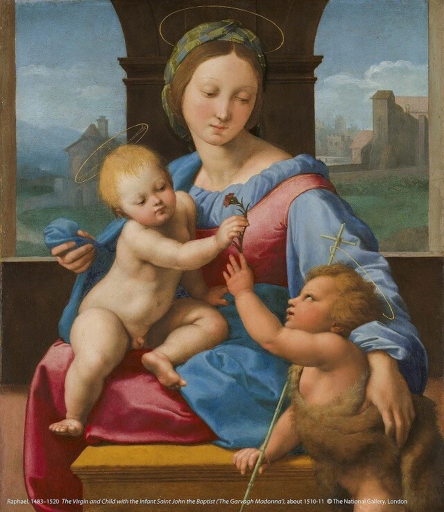 拉斐爾（1483–1520）作品8〈聖母子與施洗者約翰〉（阿爾瓦聖母），約1510–1511創作。圖片版權：英國國家藝廊。
