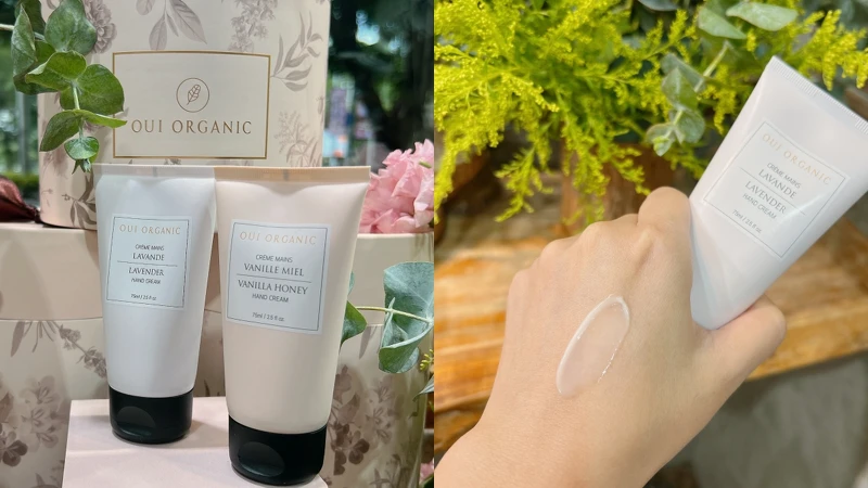 Oui Organic舒壓薰衣草滋養護手霜質地。 Oui Organic舒壓薰衣草滋養護手霜質地。