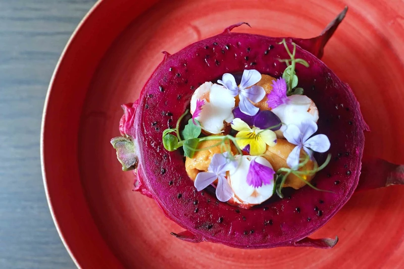 整顆火龍果除了是料理也是器皿。