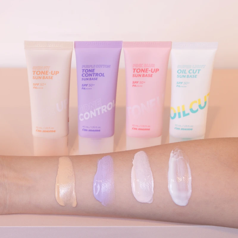 I’M MEME 妝前乳系列,(左起)我愛修膚防曬妝前乳+我愛水凝光透妝前防護乳+我愛好氣色妝前防護乳+我愛水凝控油妝前防護乳質地示意。 I’M MEME 妝前乳系列,(左起)我愛修膚防曬妝前乳+我愛水凝光透妝前防護乳+我愛好氣色妝前防護乳+我愛水凝控油妝前防護乳質地示意。