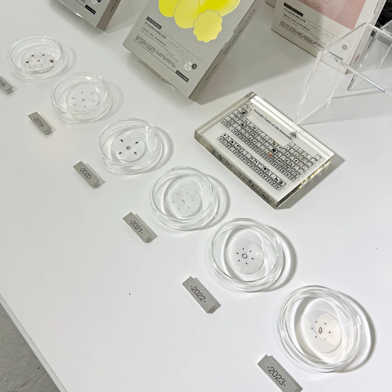 AKIMIA歷年來面膜布上的電池圖案演變。