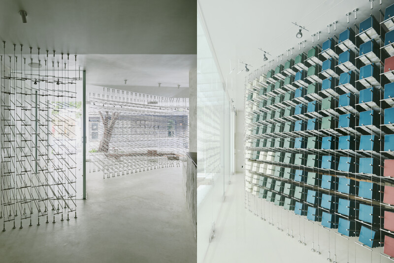 陳列牆面打造了輕柔纖細的線性結構,將存在感降到最低。 陳列牆面打造了輕柔纖細的線性結構,將存在感降到最低。