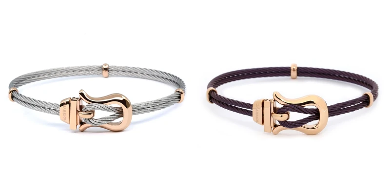 夏利豪Bonifacio手環 瑰金飾結/銀色鋼索NT7,700;夏利豪Bonifacio手環 玫瑰金飾結/紫色鋼索NT9,900 夏利豪Bonifacio手環 瑰金飾結/銀色鋼索NT7,700;夏利豪Bonifacio手環 玫瑰金飾結/紫色鋼索NT9,900