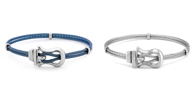 夏利豪Bonifacio手環 不鏽鋼飾結/藍色鋼索NT8,800;夏利豪Bonifacio手環 不鏽鋼飾結/銀色鋼索NT6,200  夏利豪Bonifacio手環 不鏽鋼飾結/藍色鋼索NT8,800;夏利豪Bonifacio手環 不鏽鋼飾結/銀色鋼索NT6,200