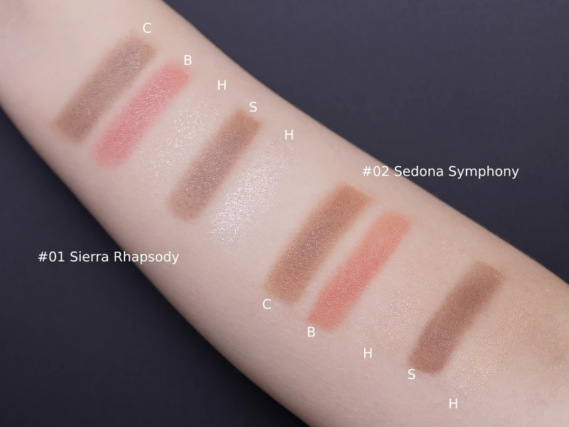 RMK光影修容盤#01 Sierra Rhapsody、#02 Sedona Symphony手部試色