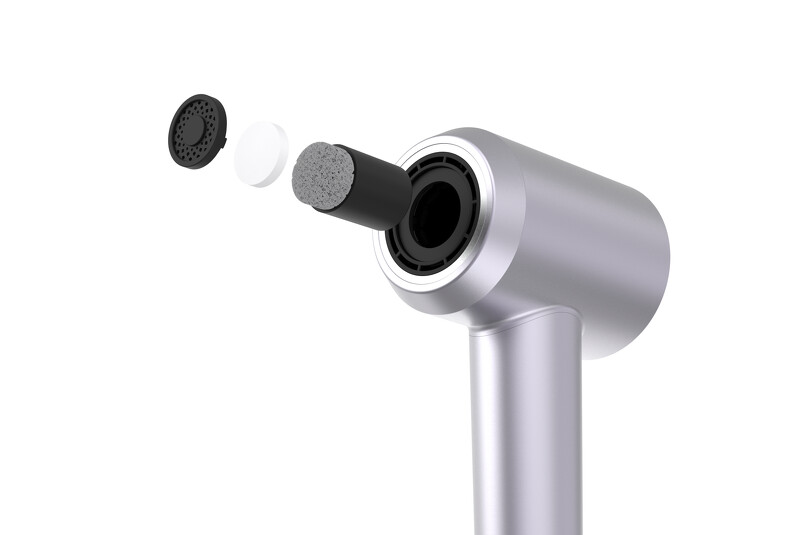 DIKE等離子護髮吹風機的吹嘴中央,內建可安裝護髮錠的設計。 DIKE等離子護髮吹風機的吹嘴中央,內建可安裝護髮錠的設計。