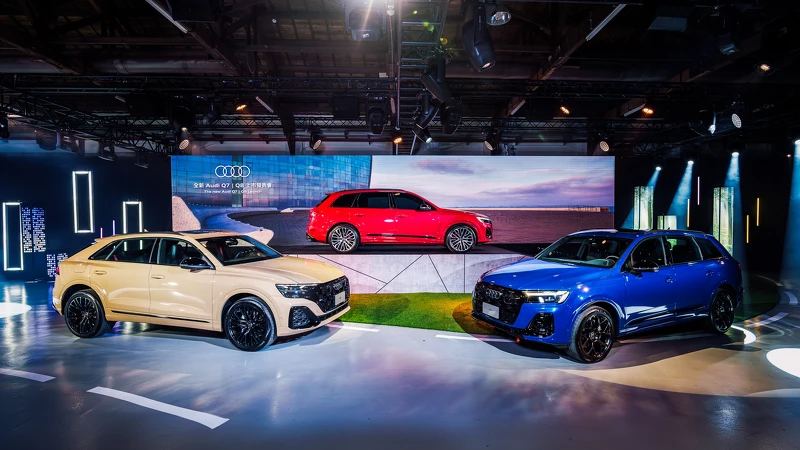 左起Audi Q8、SQ7、Q7 左起Audi Q8、SQ7、Q7