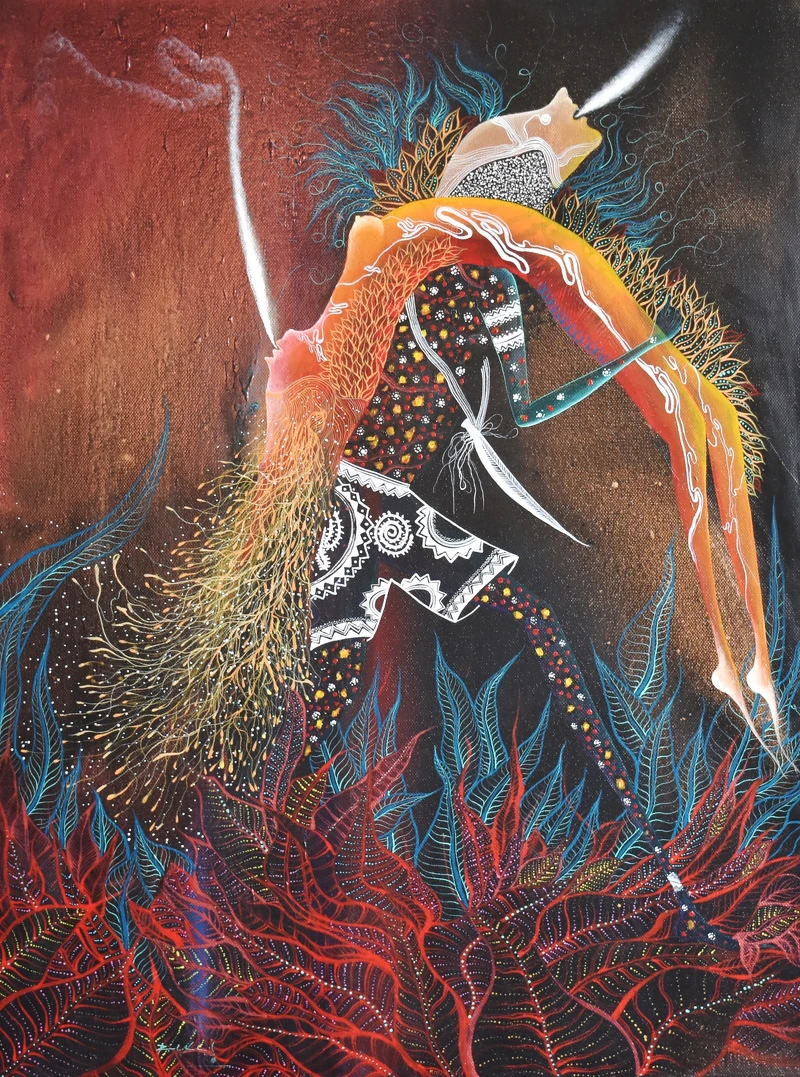 Rember Yahuarcani 的作品汲取了亞馬遜北部 Uitoto 族的習俗和圖像。© Kotaro Nukaga.