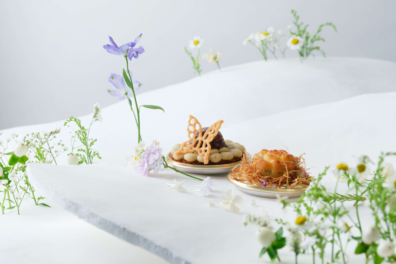 MIYA ENMEIJI, Tatin Mont Blanc and Burdock Root and Bacon Cake Salé for AWT Bar 2024. Courtesy Art Week Tokyo.