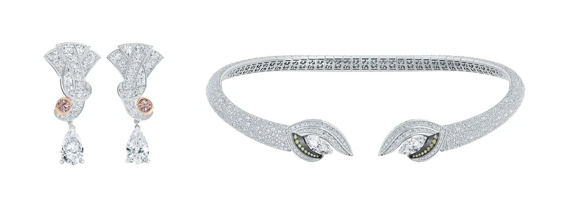 Forces of Nature 高級珠寶系列 Tenderness 鑽石垂墜式耳環，Forces of Nature 高級珠寶系列 Magnetism Choker 鑽石項鍊。