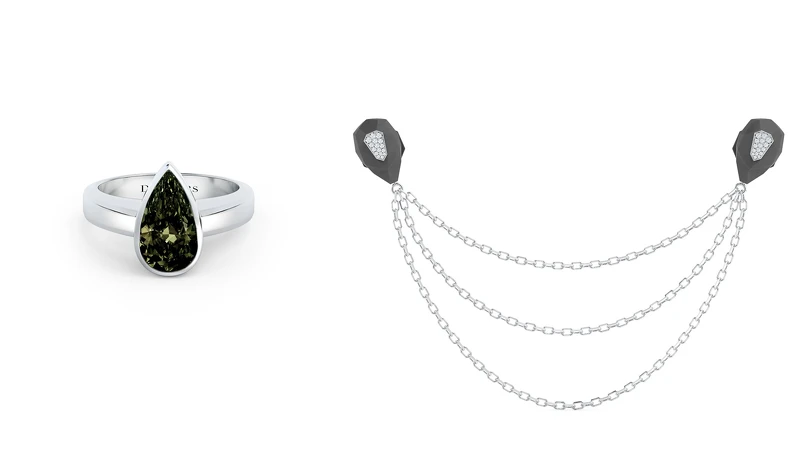 Forces of Nature 高級珠寶系列 Fortitude 鑽石嵌套式戒指；Forces of Nature 高級珠寶系列 Fortitude 鑽石鍊式領針。