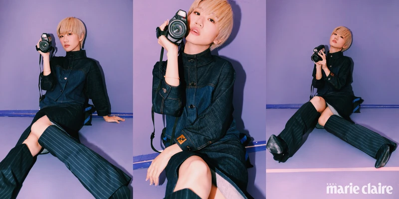 （Lulu 黃路梓茵）藍色雙色調牛仔外套、藍色雙色調牛仔短裙，both by Fendi；手鍊，Gucci，長靴，私人提供。