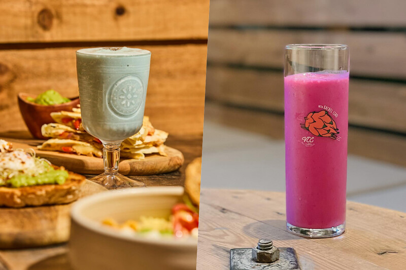 「藍色公路果昔」與「VCE 紅龍果昔」。 「藍色公路果昔」與「VCE 紅龍果昔」。