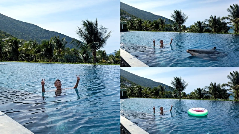 甚至還能用AI助理，為泳池照新增鯊魚或泳圈！