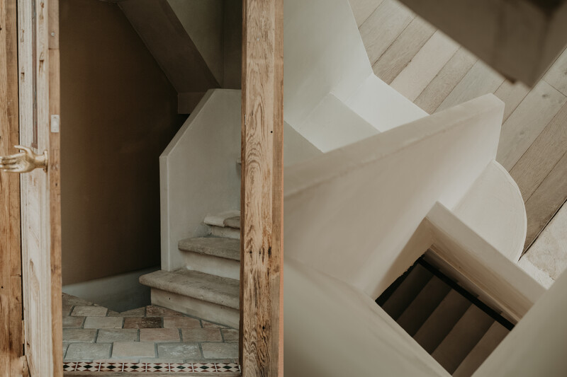 法國修道院的淺色橡木地板，以及仿造義大利古老建築的石階都成為空間美好的元素。