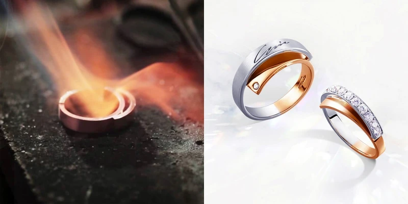 雙色雙金 系列婚戒，18K金、玫瑰金、鑽石。