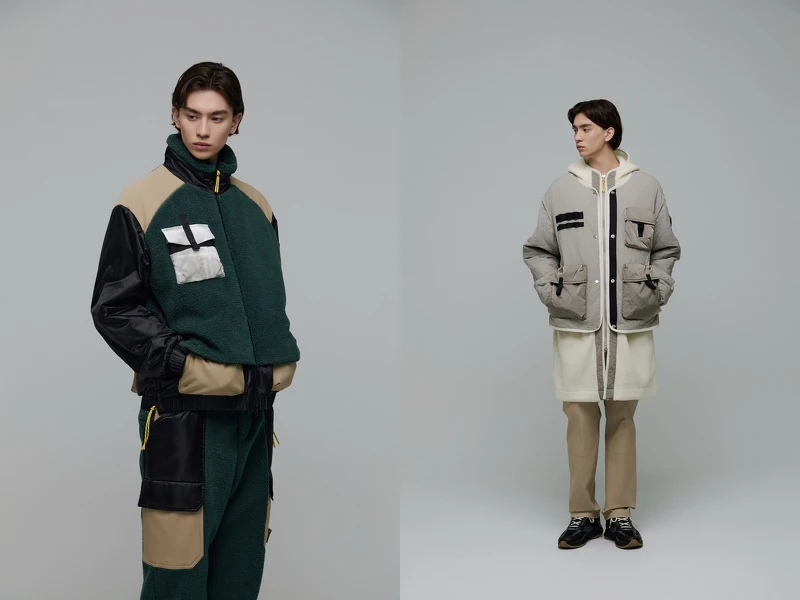 FILMMAKER 系列NIGHT SHOOT FLEECE BLOCK JACKET外套，建議售價NT7,780。FILMMAKER 系列NIGHT SHOOT FLEECE LONG JACKET外套，建議售價NT 16,480。