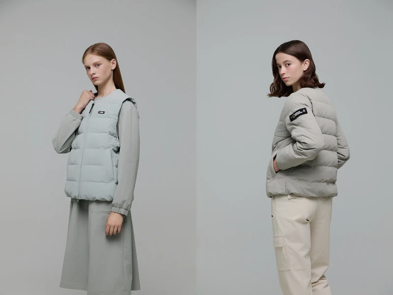 HERON輕量羽絨背心(LIGHTJADE)建議售價，NT4,680 ，HERON 輕量羽絨外套(BEIGE)，建議售價NT5,780。