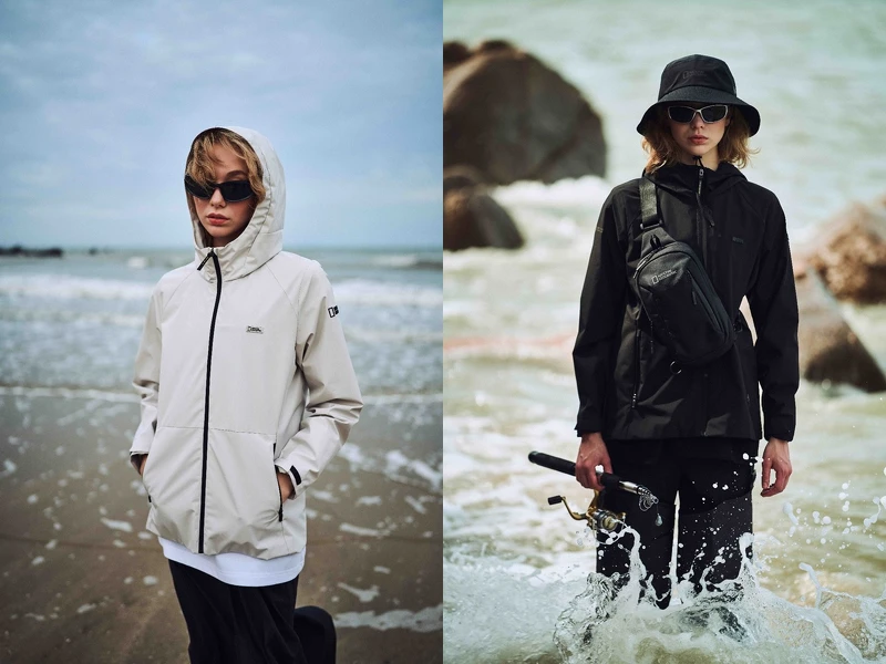 GORE-TEX系列雙層防潑水連帽外套(米色&黑色)，建議售價各NT9,980。