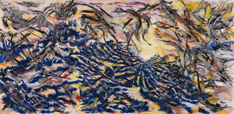 王淑鈴，《吟唱的河流》，2009-2011，壓克力顏料、油彩、畫布，304 × 624公分。臺北市立美術館典藏。