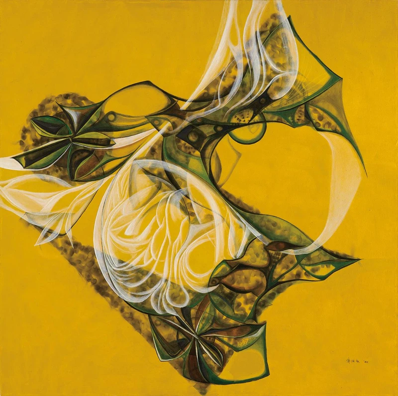 黃潤色，《作品 Y》，1985，油彩、畫布，124 × 124公分。臺北市立美術館典藏。