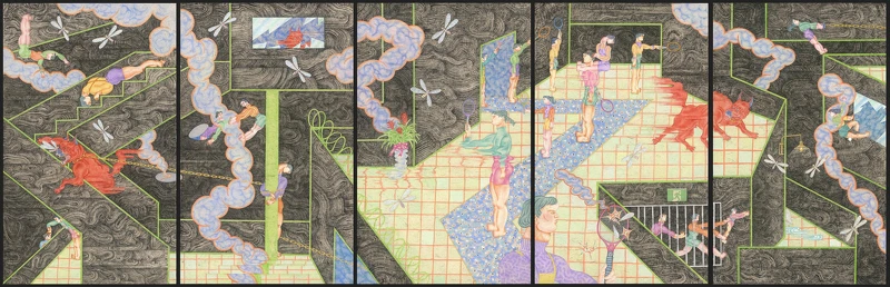 顏妤庭，《無數個昨日-3》，2020，墨、水彩、膠彩、紙，185 × 226 × 5公分。臺北市立美術館典藏。