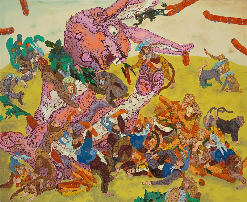 蕭珮宜，《人間樂園》，2022-2023，壓克力顏料、畫布，185 × 226 × 5公分。臺北市立美術館典藏。