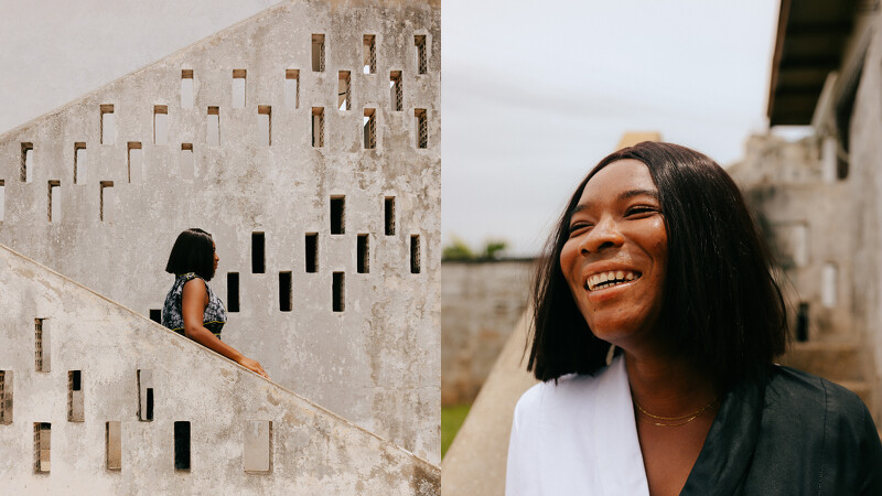 梅拉．阿法薩沃（Pamela Afatsawo）在 Poqua Poqu 工作室前。攝影／Rachel Seidu