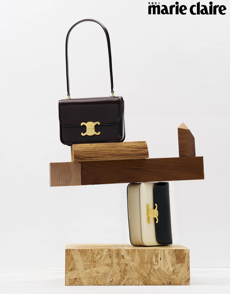 Teen Garance 深棕色漆面牛皮革手袋，Celine by Hedi Slimane（上），Teen Garance 雙色漆面牛皮革手袋，Celine by Hedi Slimane。