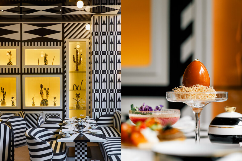 以黑白幾何圖形為主題的「Tease」茶室。 以黑白幾何圖形為主題的「Tease」茶室。