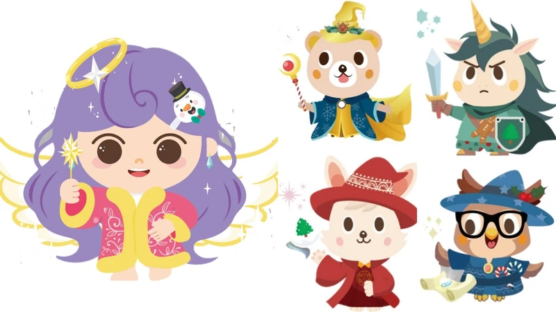 魔法天使、帶領小客(元素探索者)、貓頭鷹(祕法智者)、兔子(靈魂治療師)獨角獸(聖盾守護者) 魔法天使、帶領小客(元素探索者)、貓頭鷹(祕法智者)、兔子(靈魂治療師)獨角獸(聖盾守護者)