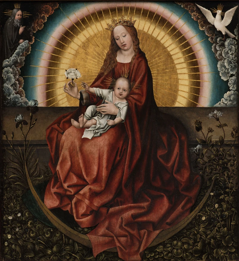 奇美博物館珍藏展《畫師們》,這件〈聖母子〉可能是16世紀的畫家仿照15世紀法蘭德斯大師羅伯特.坎平畫風的作品。