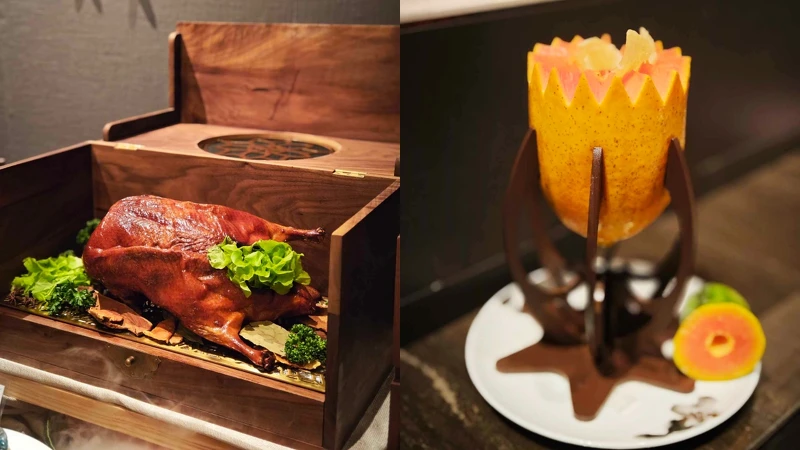 桃泉中餐廳菜色:烤鴨、日月魚翅木瓜盅 桃泉中餐廳菜色:烤鴨、日月魚翅木瓜盅