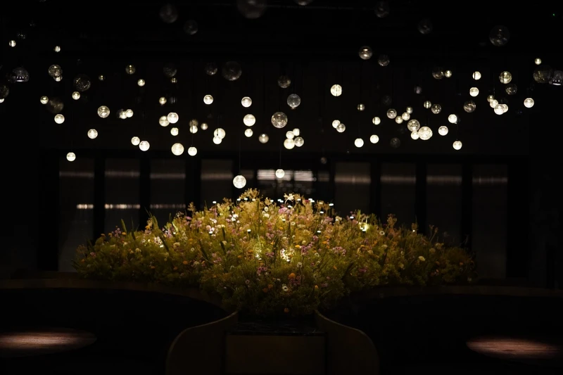 餐廳中央的花床。 餐廳中央的花床。