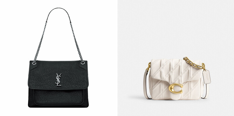 Saint Laurent NIKI粒面小羊皮大型手袋(台南新天地)，COACH TIMES SQUARE TABBY絎縫單肩手袋(高雄左營店)。