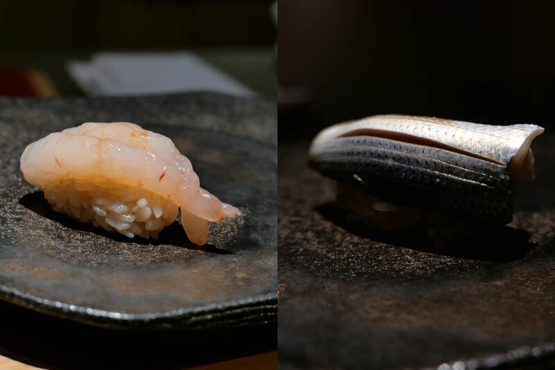 甜蝦與小肌魚。 甜蝦與小肌魚。