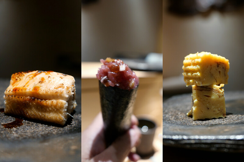 星鰻、鮭魚卵鮪魚泥捲、玉子燒。 星鰻、鮭魚卵鮪魚泥捲、玉子燒。