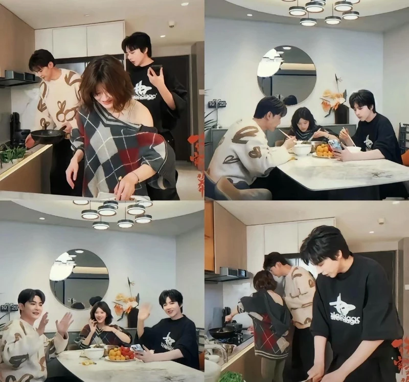 「一家三口」直播畫面可愛溫馨。 「一家三口」直播畫面可愛溫馨。