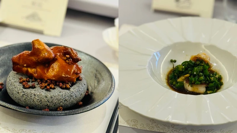 花椒脆皮妙齡乳鴿、青辣汁深海東星斑 花椒脆皮妙齡乳鴿、青辣汁深海東星斑