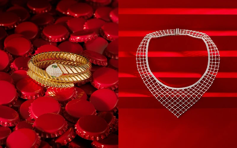 左：HIVER KAA雙層環繞式手鐲NT12,100；右：HIVER Maille Rivet項圈NT43,200