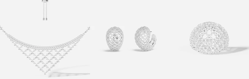 左：Maille Rivet可調節項鍊 NT10,400，中：密鑲耳環 NT8,500， 右：Maille Rivet手鐲 NT19,000 