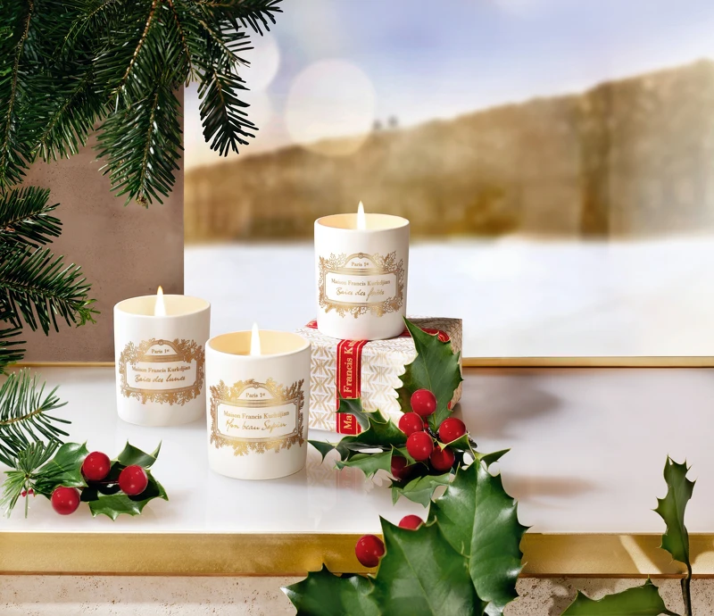 Maison Francis Kurkdjian 2024聖誕限量版香氛蠟燭形象圖。 Maison Francis Kurkdjian 2024聖誕限量版香氛蠟燭形象圖。