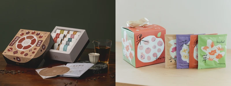 左:鹿苑茶莊_臺灣茶辦桌體驗盒$1340 (照片品牌提供)、右:宜紅茶苑_宜蘭紅茶茶包組$360,攝影:Jimmy Yang。 左:鹿苑茶莊_臺灣茶辦桌體驗盒$1340 (照片品牌提供)、右:宜紅茶苑_宜蘭紅茶茶包組$360,攝影:Jimmy Yang。