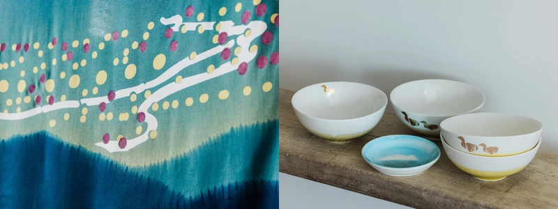 左:未來氏_金面大觀$4280、右:米薩維奇陶藝工作室_龜山島豆皿$450、稻鴨米飯碗(兩口子)$1800,攝影:Jimmy Yang。 左:未來氏_金面大觀$4280、右:米薩維奇陶藝工作室_龜山島豆皿$450、稻鴨米飯碗(兩口子)$1800,攝影:Jimmy Yang。