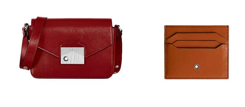 MONTBLANC大師傑作系列信差包(赤褐色)，NT$56,700 / MONTBLANC大師傑作系列卡夾(鐵銹色)，NT8,300