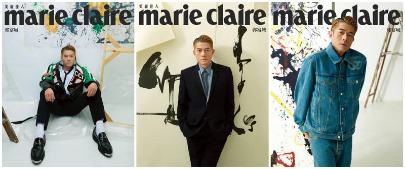 (左)綠黑撞色夾克、白色棉質 T-Shirt、黑色窄版正裝褲、黑色領巾,all by Gucci。 (中)黑色羊毛單排扣西裝夾克、褪色牛仔彈性淺色羊毛正裝襯衫、正裝長褲,all by Gucci。(右)藍色水洗棉質牛仔夾克、藍色水洗棉質牛仔褲,both by Gucci。  (左)綠黑撞色夾克、白色棉質 T-Shirt、黑色窄版正裝褲、黑色領巾,all by Gucci。 (中)黑色羊毛單排扣西裝夾克、褪色牛仔彈性淺色羊毛正裝襯衫、正裝長褲,all by Gucci。(右)藍色水洗棉質牛仔夾克、藍色水洗棉質牛仔褲,both by Gucci。