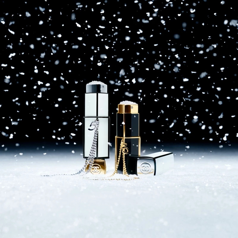 香奈兒N°5奇幻雪白隨行清新晨露淡香水與N°5奇幻雪白隨行典藏香水情境圖。