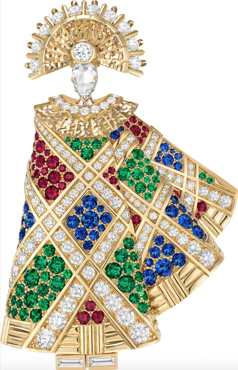 Dieu du vent胸針 黃K金、白K金、祖母綠、紅寶石、 藍寶石、鑽石