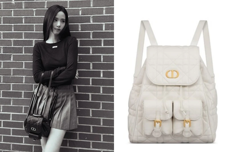 DIOR CARO 奶油白色小羊皮大型籐格紋後背包中型款NT.125,000