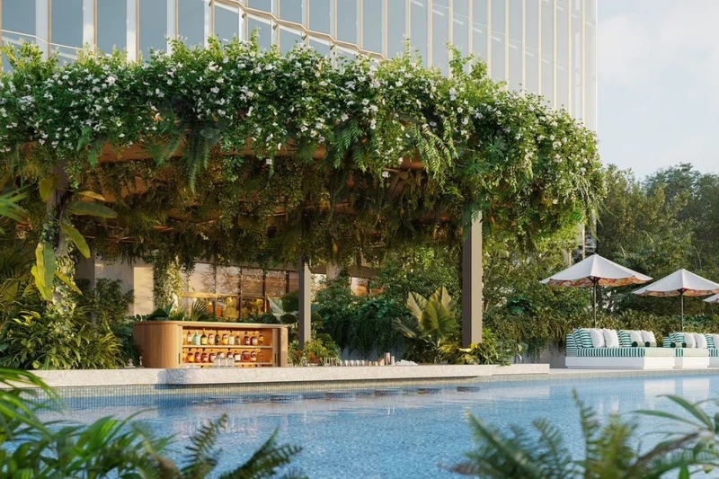 高空泳池瀰漫著濃厚的度假風情。 高空泳池瀰漫著濃厚的度假風情。